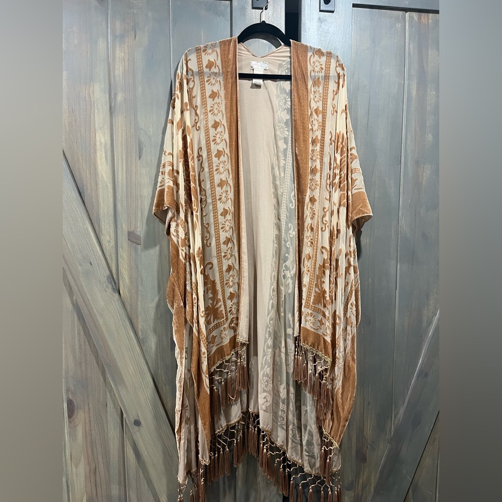 Free People - Bohemian Fringe Kimono in Cream and Brown